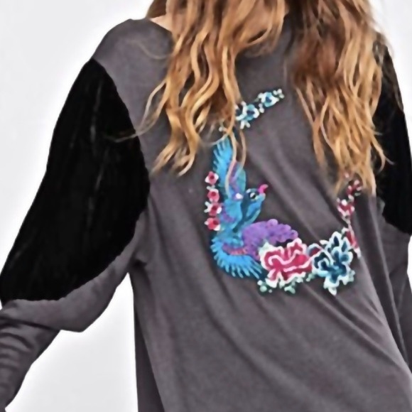 FREE PEOPLE Night Bird Velvet Embroidered Mini Dress/Tunic Pullover in Black — S - Picture 2 of 7